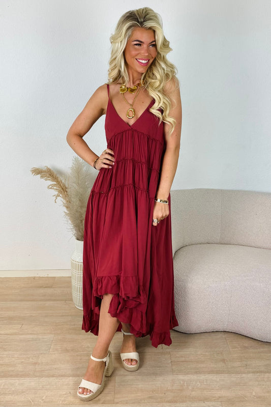 Flowy ruffle jurk - Bordeaux