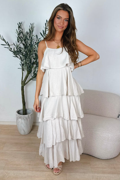 Puck laagjes maxi jurk - Beige