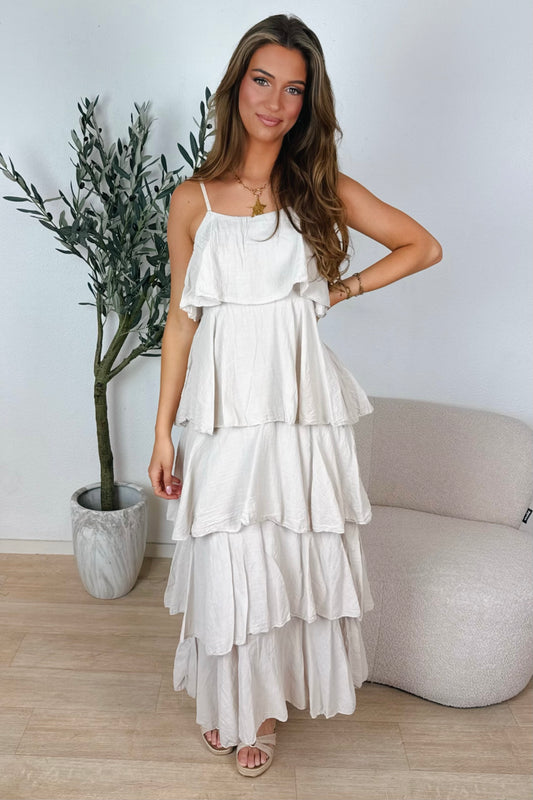 Puck laagjes maxi jurk - Beige