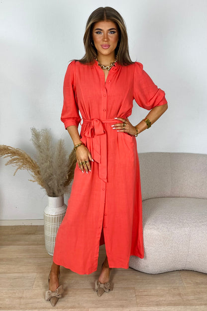 Linnen maxi dress - Coral