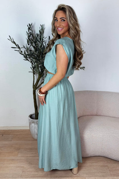 PRE-ORDER / Sienna boho splitrok set - Groen