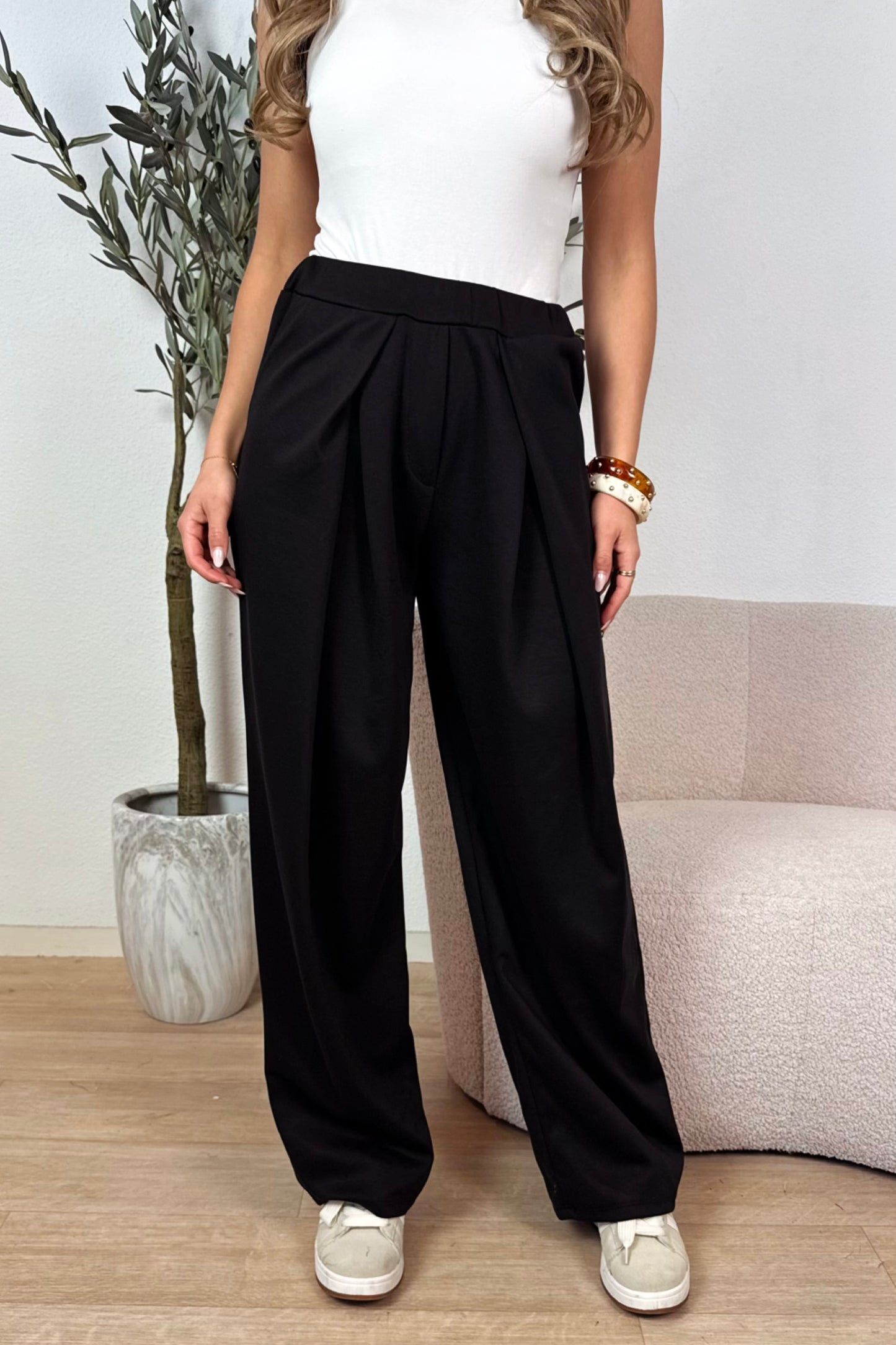 Vera geplooide pantalon - Zwart