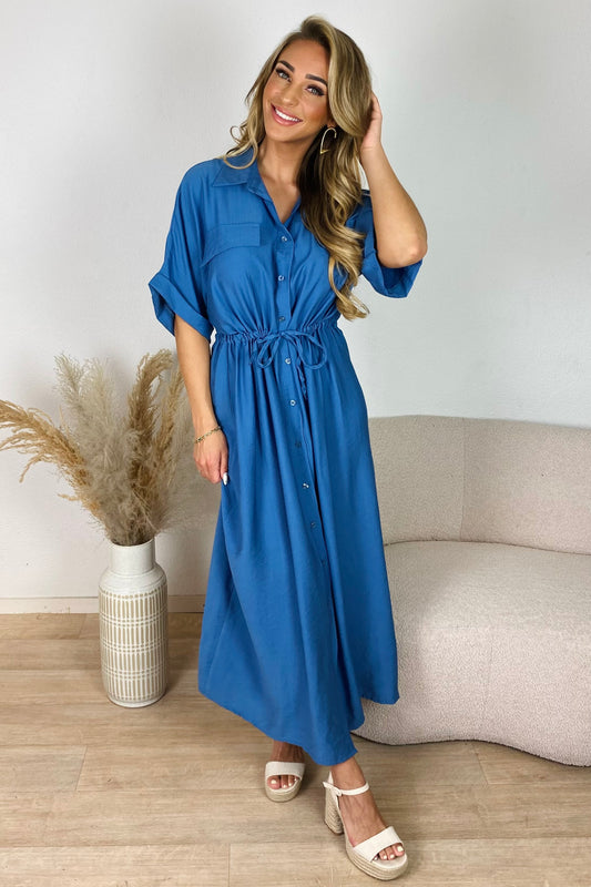 Blouse jurk met taillekoord - Blauw