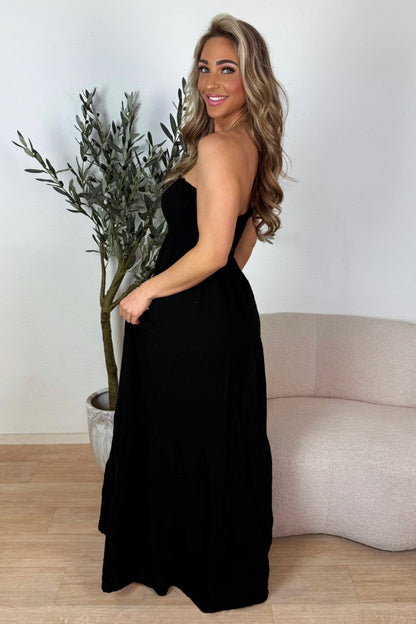 Tessa strapless maxi jurk - Zwart