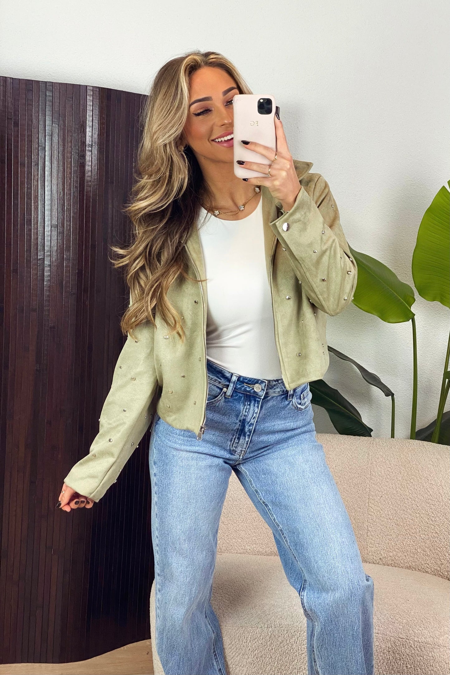 Roos suede studs jack - Kaki