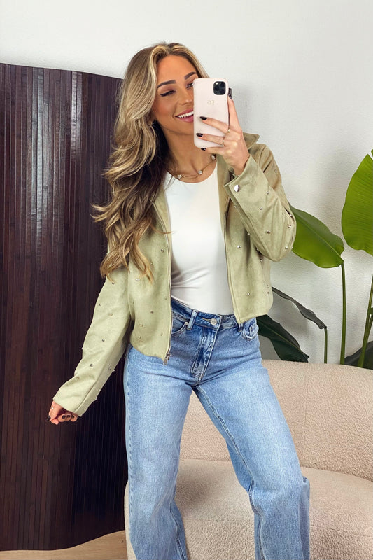 Roos suede studs jack - Kaki