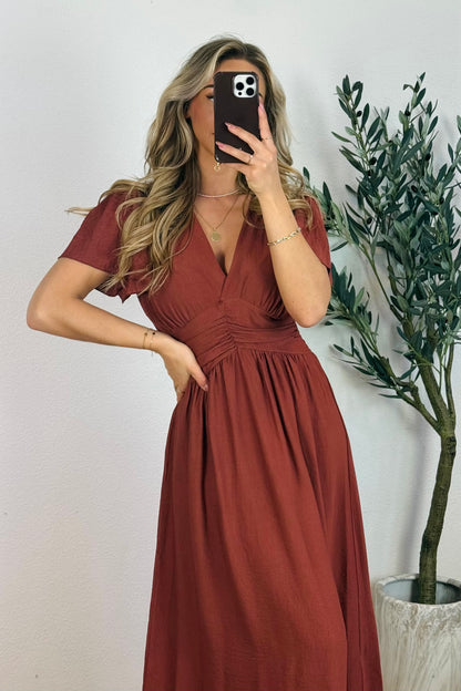 Isa flowy jurk - Terracotta