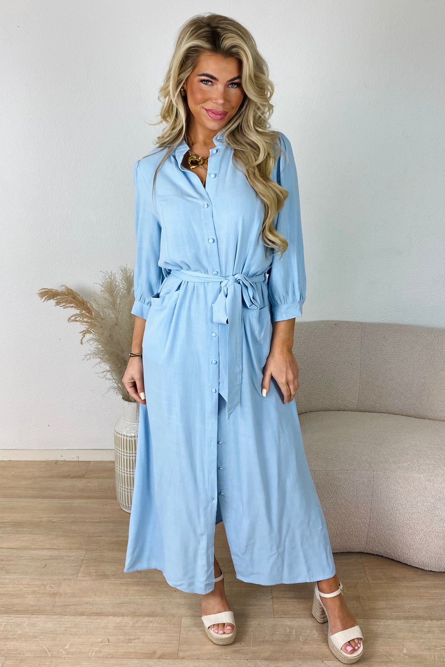 Linnen maxi dress - Blauw