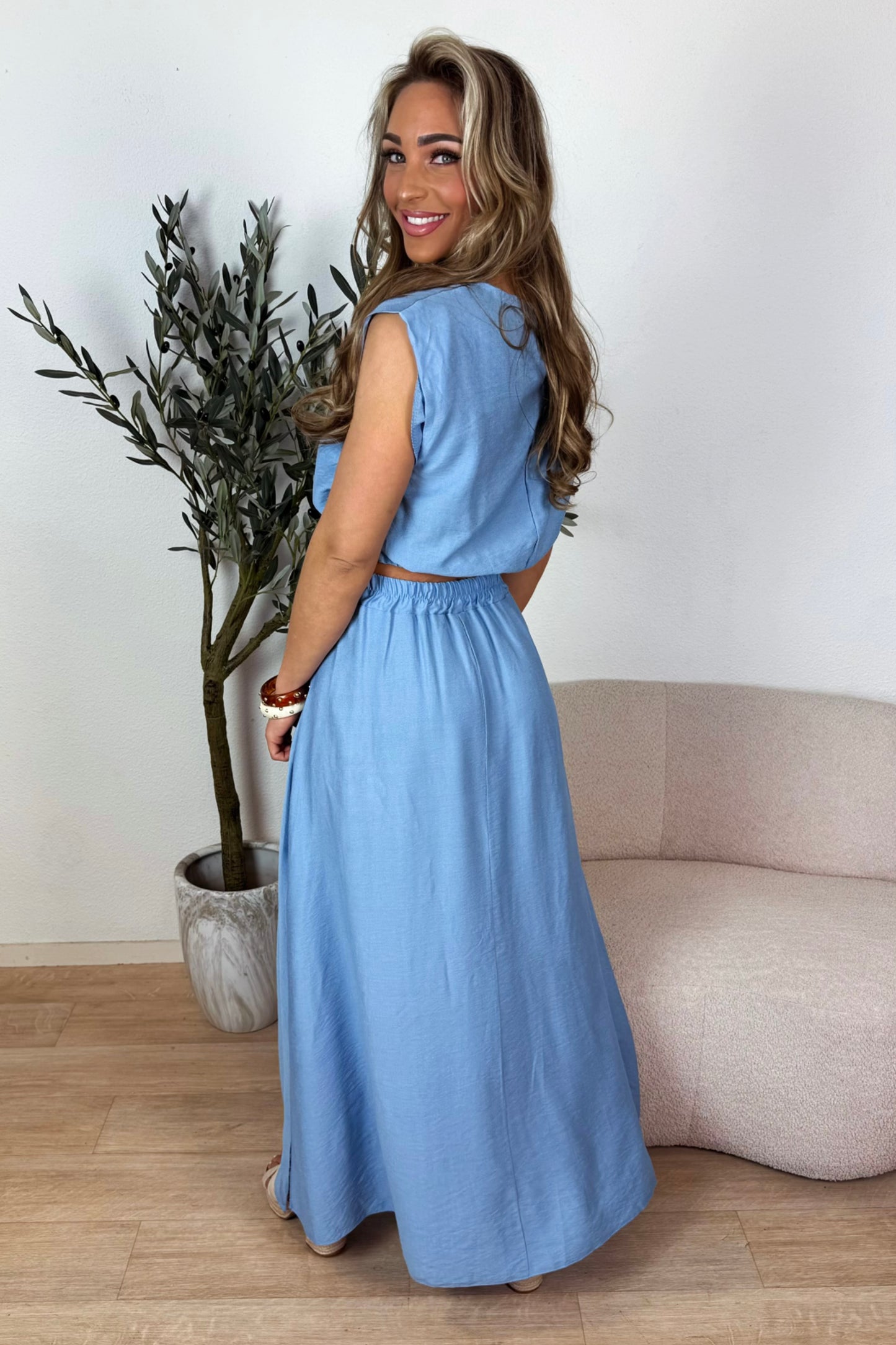 PRE-ORDER / Sienna boho splitrok set - Blauw