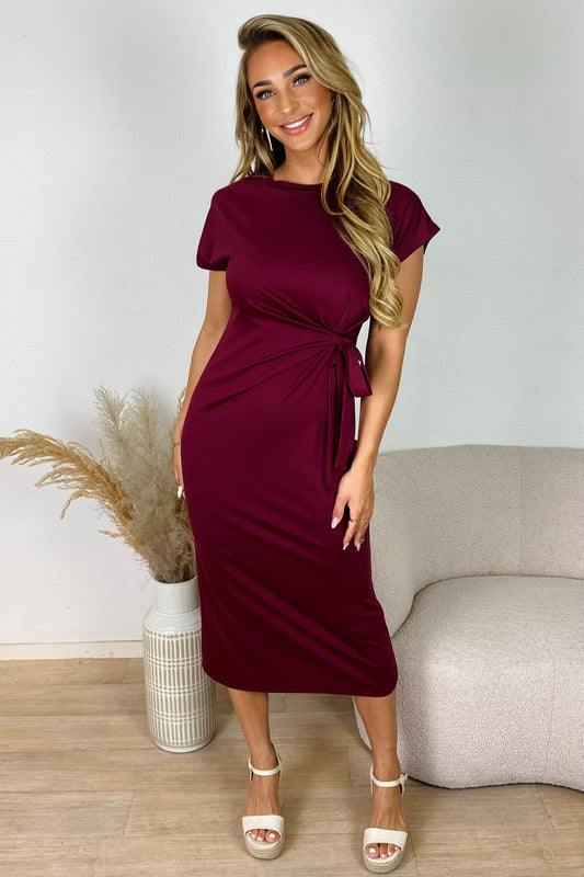 T-shirtjurk met knoopdetail - Bordeaux