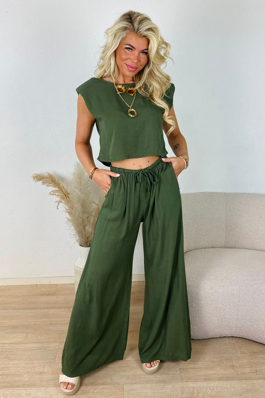 Boho lange broek set - Kaki