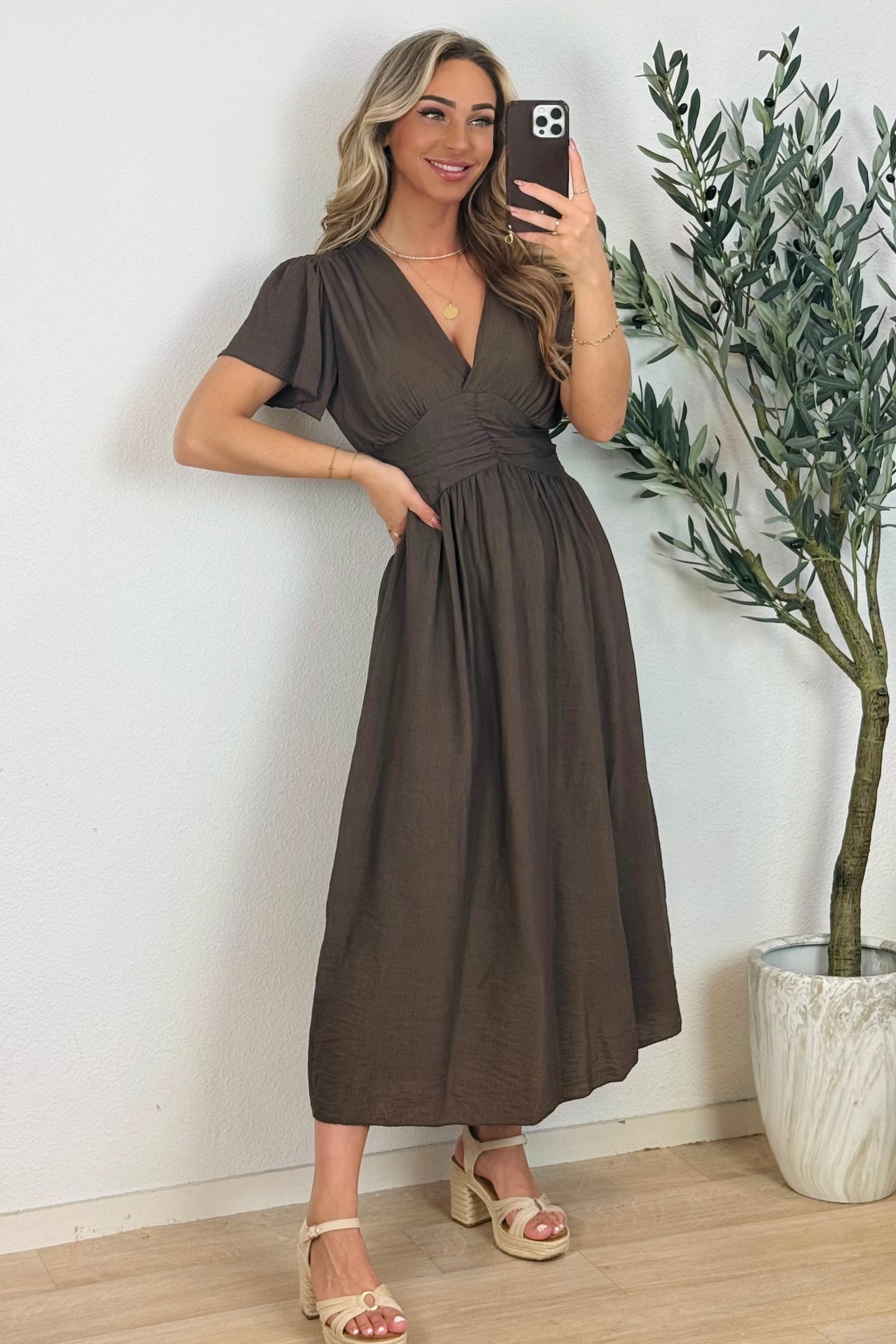 Isa flowy jurk - Bruin