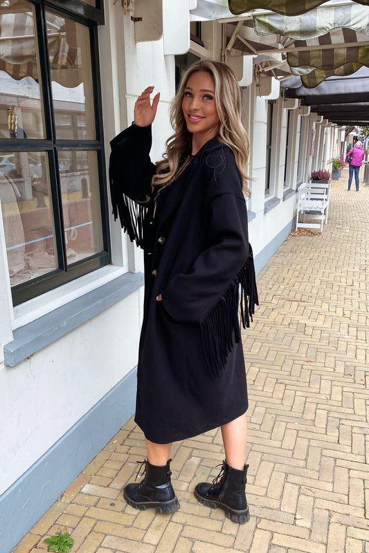 Jade fringe coat - Black