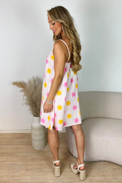 Sun print jurk - Beige