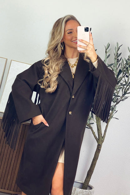 Jade fringe coat - Brown