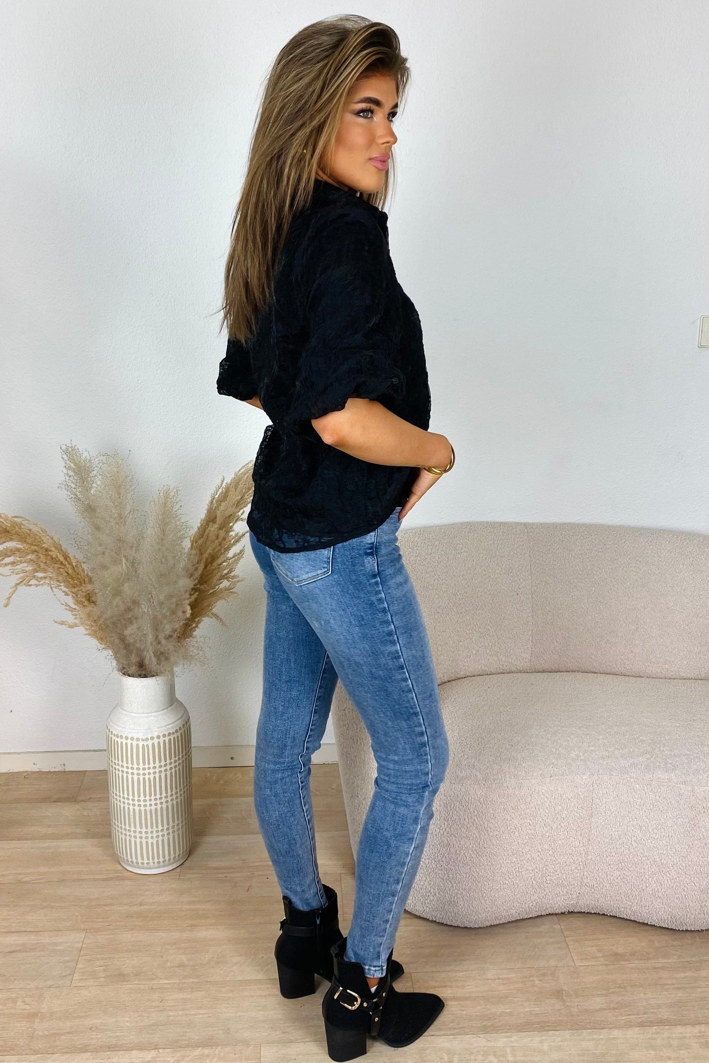 Puff sleeve blouse - Zwart