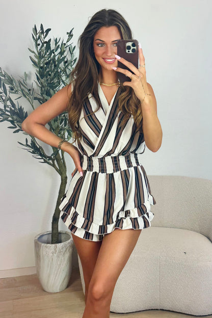 Kayla stripe playsuit - Wit