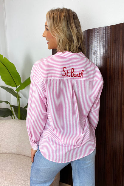 St Barth gestreepte blouse - Roze