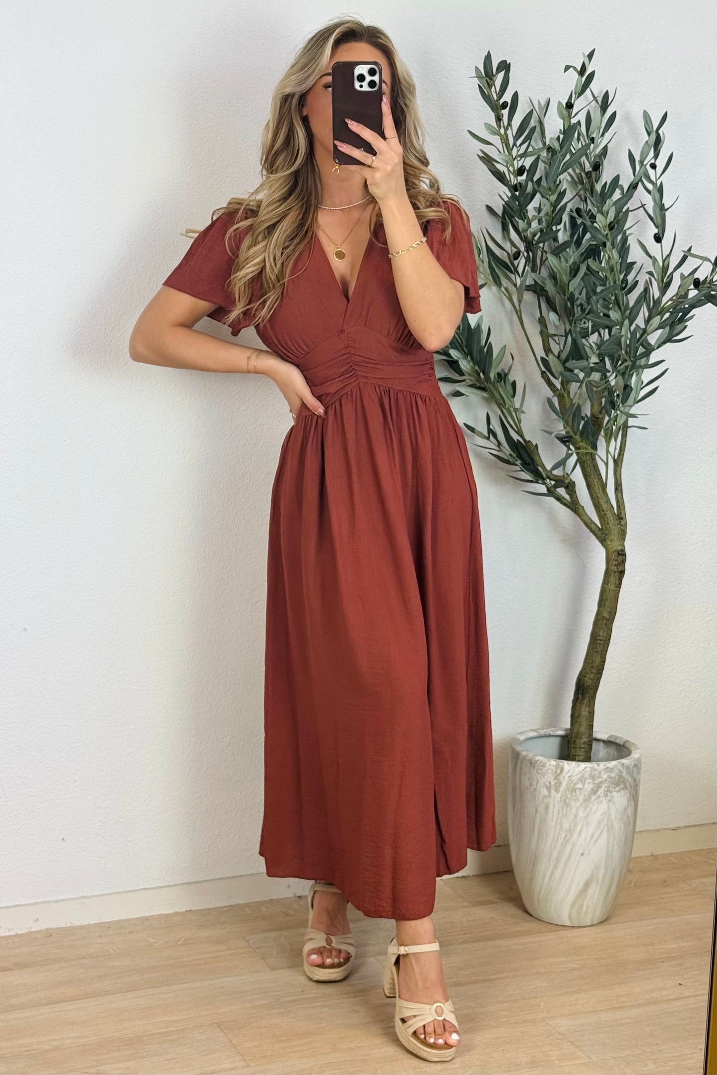 Isa flowy jurk - Terracotta