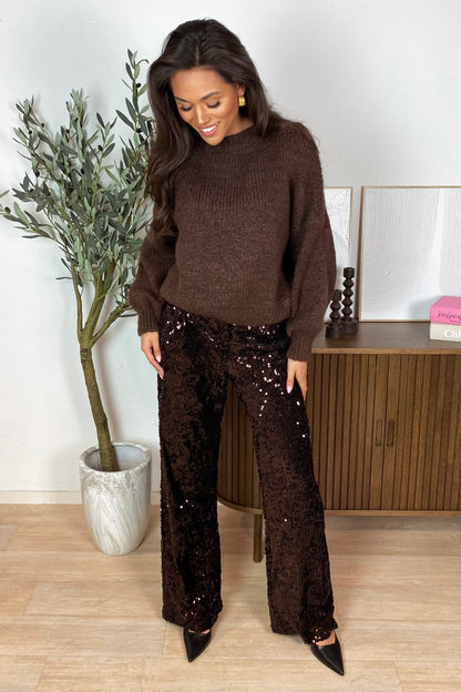 Rosalie pailletten broek - Bruin