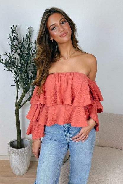 Claire ruffle top - Terracotta