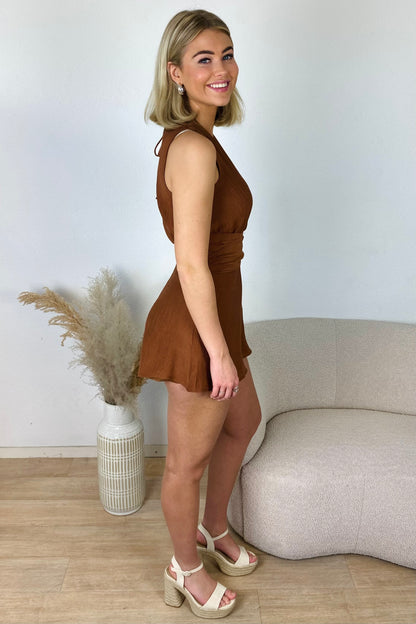 Plissé playsuit - Roest