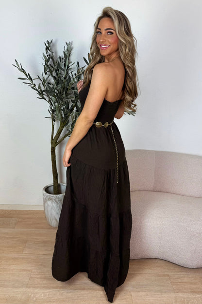 Tessa strapless maxi jurk - Bruin