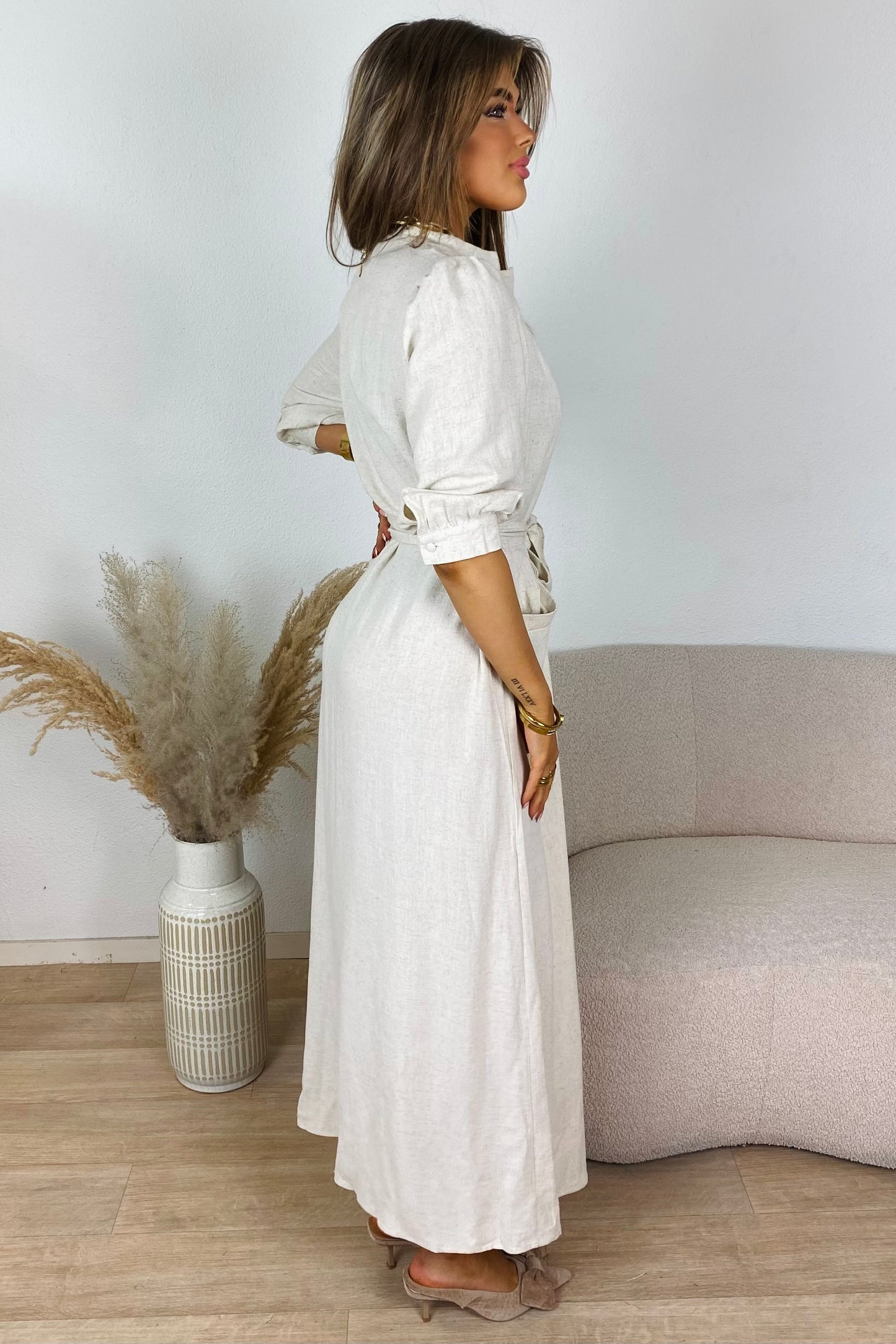 Linnen maxi dress - Beige