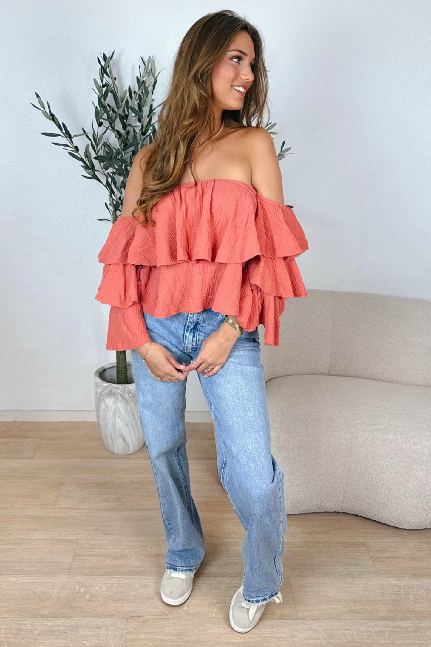 Claire ruffle top - Terracotta