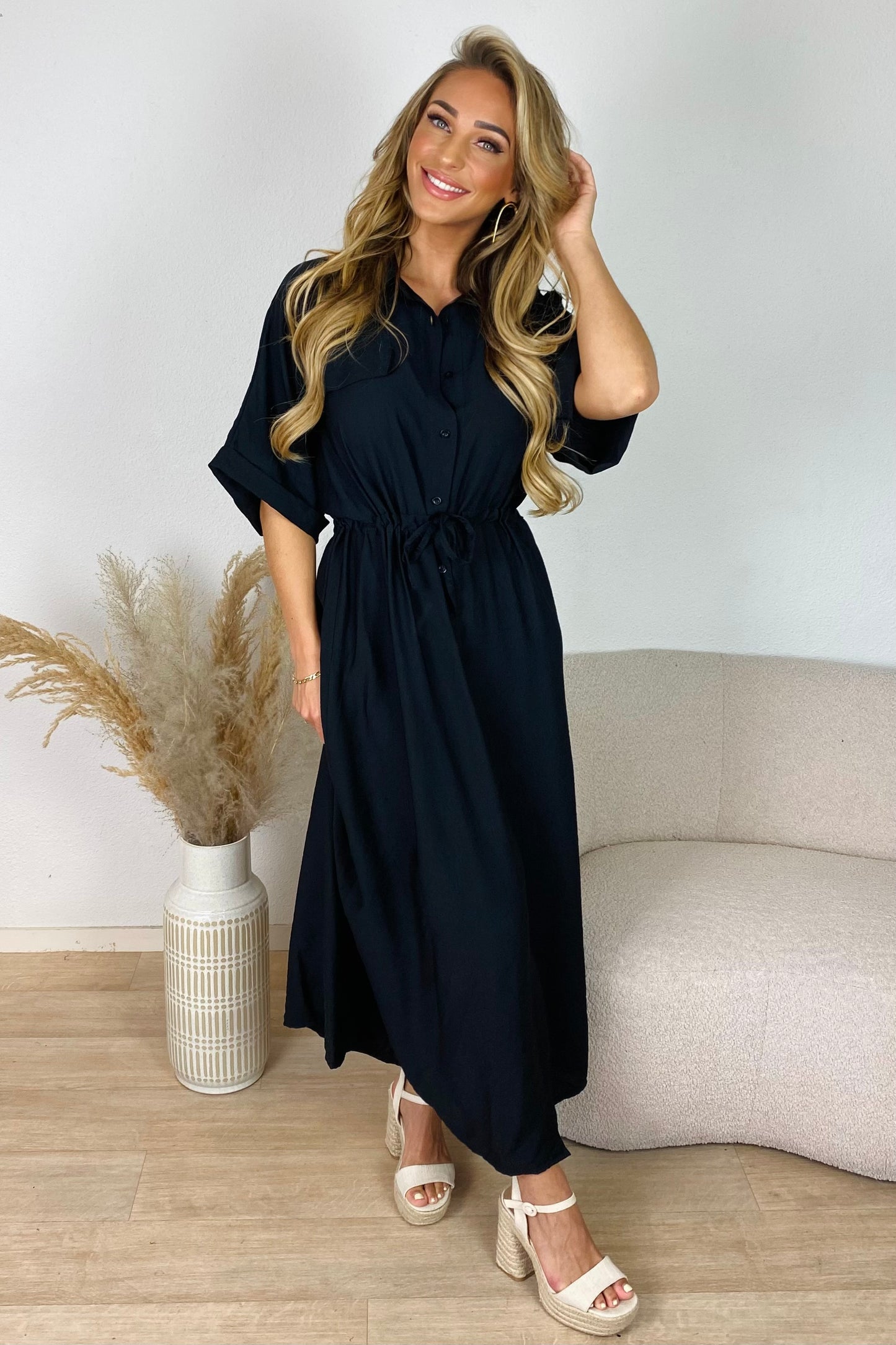 Blouse jurk met taillekoord - Zwart