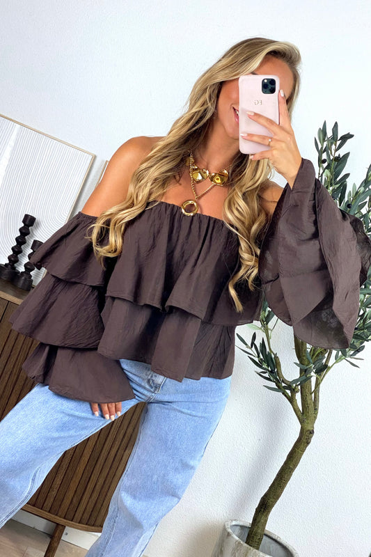 Tess ruffle top - Brown