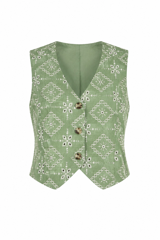 Embroidery gilet - Groen