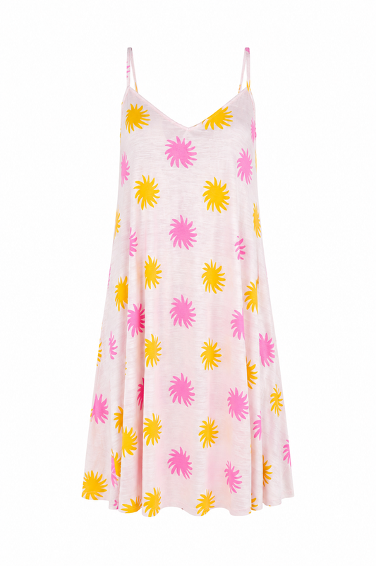 Sun print jurk - Beige