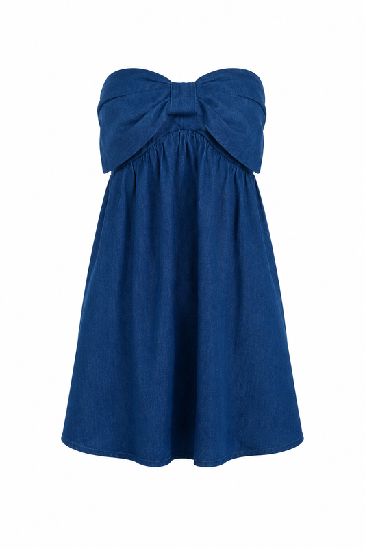 Strapless denim jurk met strik