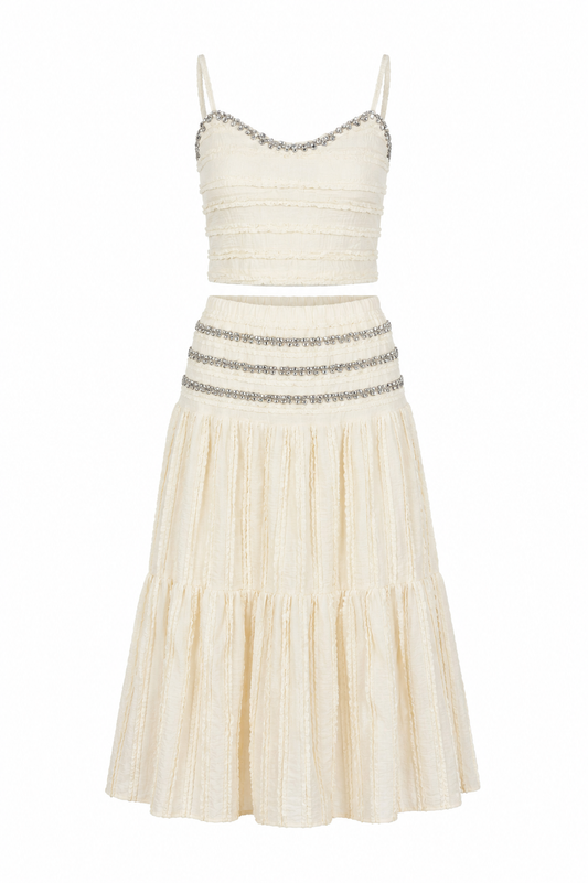 Ruffle structuur shimmer set - Geel