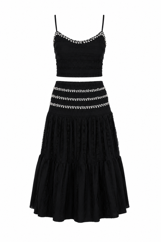 Ruffle structuur shimmer set - Zwart