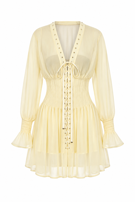 Lace-up jurkje - Geel