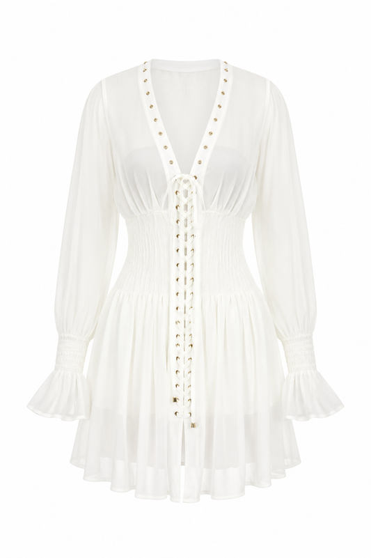 Lace-up jurkje - Beige