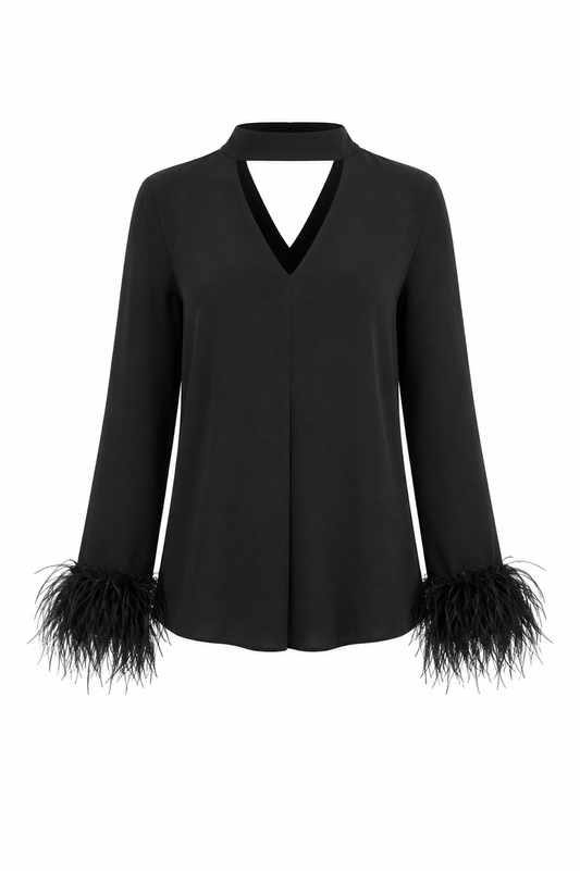 Rosa blouse feathers - Black