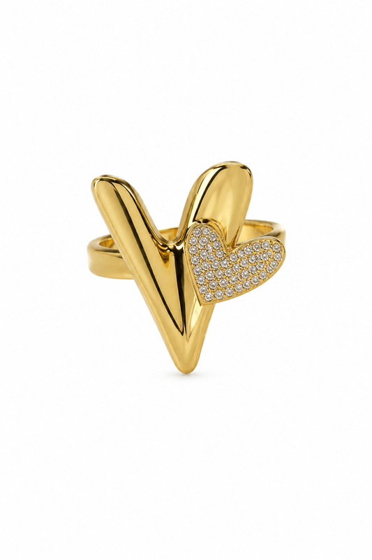 Ring dubbel hart goud