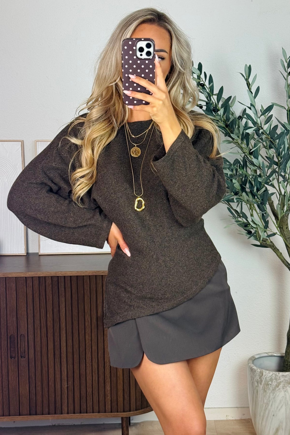 Inez schuine knit - Bruin