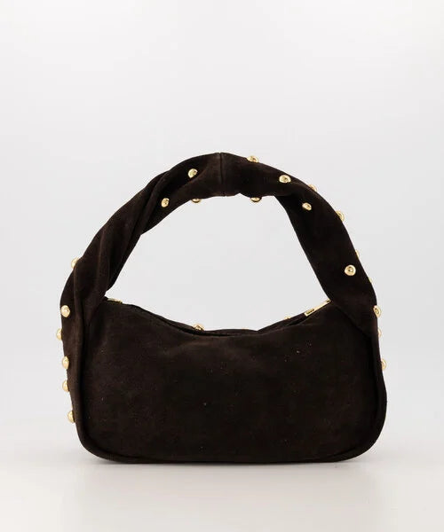 Donkerbruine suede studs tas - Lottie