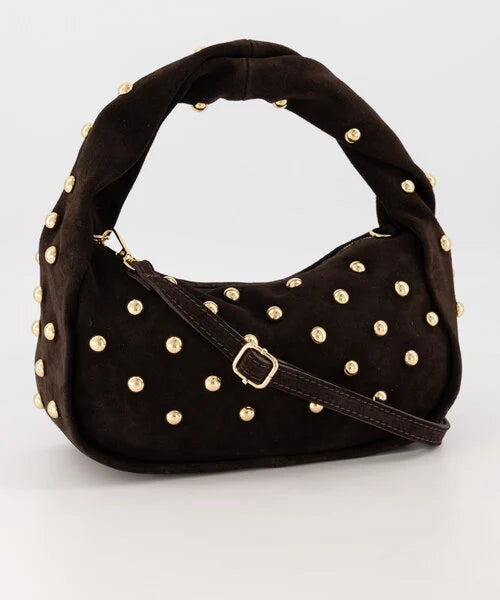 Donkerbruine suede studs tas - Lottie