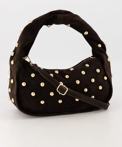 Donkerbruine suede studs tas - Lottie