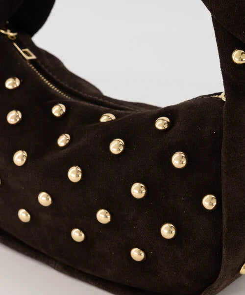 Donkerbruine suede studs tas - Lottie