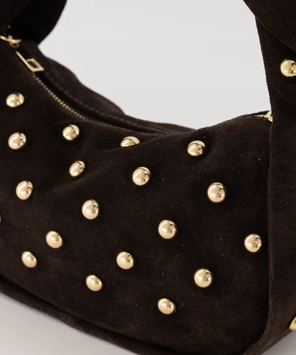 Donkerbruine suede studs tas - Lottie