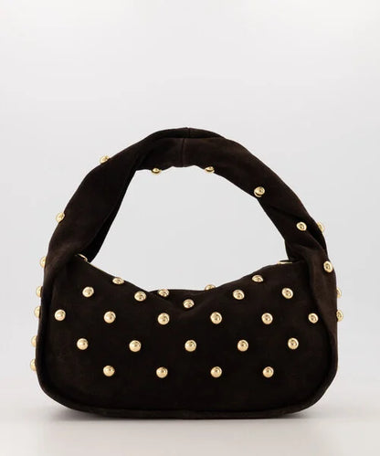 Donkerbruine suede studs tas - Lottie
