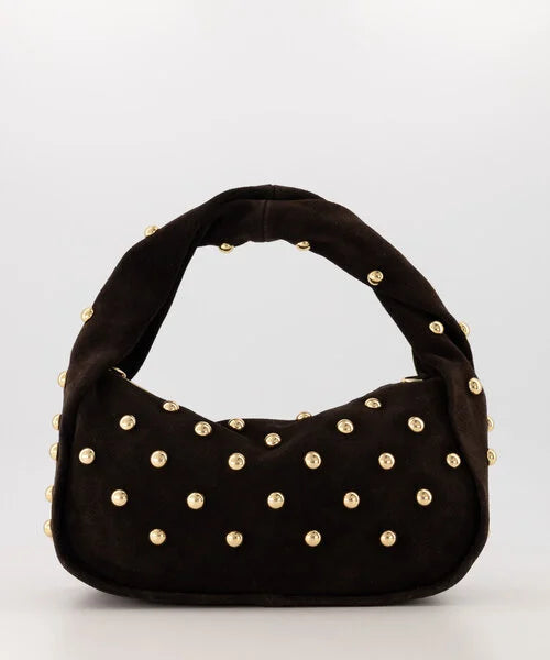 Donkerbruine suede studs tas - Lottie