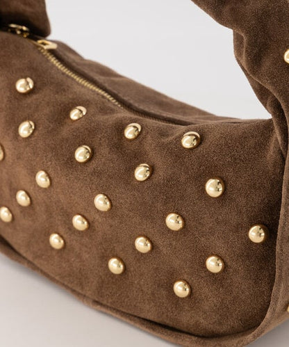 Taupe suede studs tas - Lottie