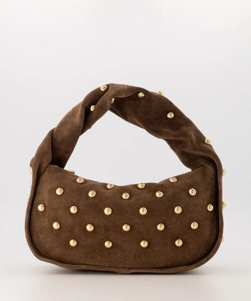 Taupe suede studs tas - Lottie